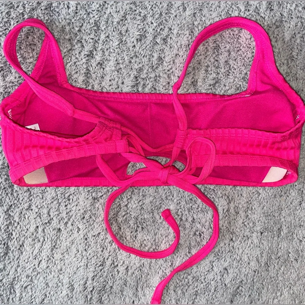 Hot Pink Ribbed Swim Top - Picture 2 of 3